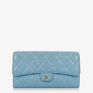 Chanel Large Quillted Lambskin Light Blue Flap Wallet