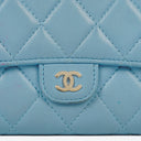 Chanel Large Quillted Lambskin Light Blue Flap Wallet
