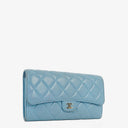 Chanel Large Quillted Lambskin Light Blue Flap Wallet