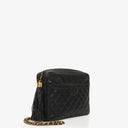 Chanel Vintage Large Camera Tassel Bag In Black Quilted Caviar Leather