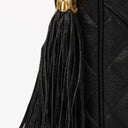 Chanel Vintage Large Camera Tassel Bag In Black Quilted Caviar Leather