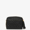 Chanel Vintage Large Camera Tassel Bag In Black Quilted Caviar Leather