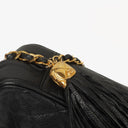 Chanel Vintage Large Camera Tassel Bag In Black Quilted Caviar Leather