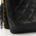 Chanel Vintage Large Camera Tassel Bag In Black Quilted Caviar Leather