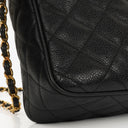 Chanel Vintage Large Camera Tassel Bag In Black Quilted Caviar Leather