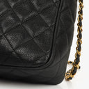 Chanel Vintage Large Camera Tassel Bag In Black Quilted Caviar Leather