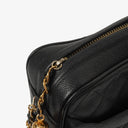 Chanel Vintage Large Camera Tassel Bag In Black Quilted Caviar Leather