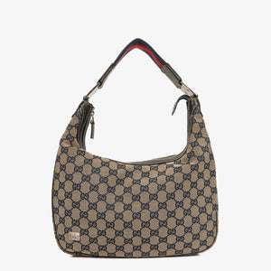 Gucci Charmy Navy GG Canvas Sherry Line Hobo Bag