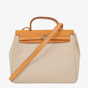 Hermes Herbag PM Vache Hunter Criss Viking Ecru Beige Naturel 2 Way Backpack With Palladium Hardware