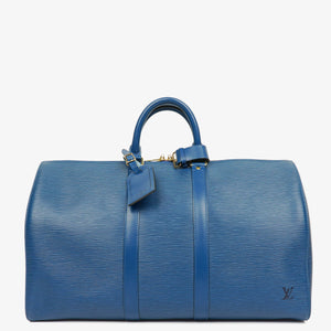 Louis Vuitton Keepall 45 Blue EPI Leather Travel Bag
