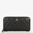 Chanel Large Gusset Zip Around Black Caviar Quilted Wallet