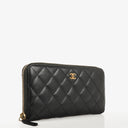 Chanel Large Gusset Zip Around Black Caviar Quilted Wallet