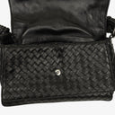 Bottega Veneta Black Intrecciato Leather Braided Handle Flap Shoulder Bag