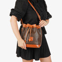 Celine Vintage Macadam Triomphe Brown Drawstring Bucket Bag