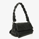 Bottega Veneta Black Intrecciato Leather Braided Handle Flap Shoulder Bag