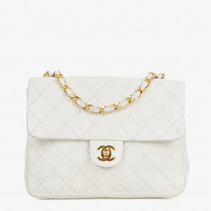 Chanel Classic Single Flap Bag White Quilted Lambskin With 24K Gold-Plated Hardware