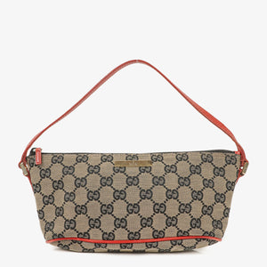 Gucci Baguette Pochette Boat Beige/Red GG Monogram Bag