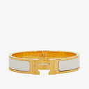 Hermes White Enamel Gold Plated Clic Clac H Bracelet