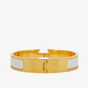 Hermes White Enamel Gold Plated Clic Clac H Bracelet