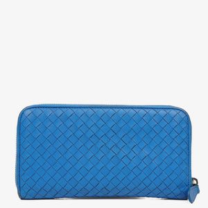 Bottega Veneta Continental Intrecciato Weave Blue Leather Wallet&nbsp;