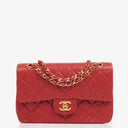Chanel Vintage Classic Double Flap Bag in Quilted Red Lambskin with 24K Gold-Plated Hardware