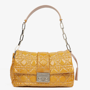 Christian Dior Mustard Patent Leather Cannage New Lock Shoulder Bag
