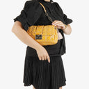 Christian Dior Mustard Patent Leather Cannage New Lock Shoulder Bag