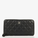 Chanel Large Gusset Zip Around Black Lambskin Quilted Wallet