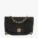 Chanel Black Suede Half Moon Flap Bag