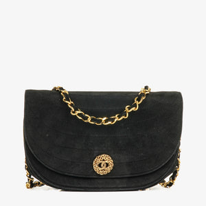 Chanel Black Suede Half Moon Flap Bag
