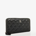 Chanel Large Gusset Zip Around Black Lambskin Quilted Wallet