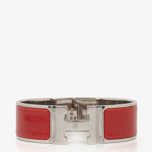 Hermes Red Wide Bangle Clic Clac H Bracelet