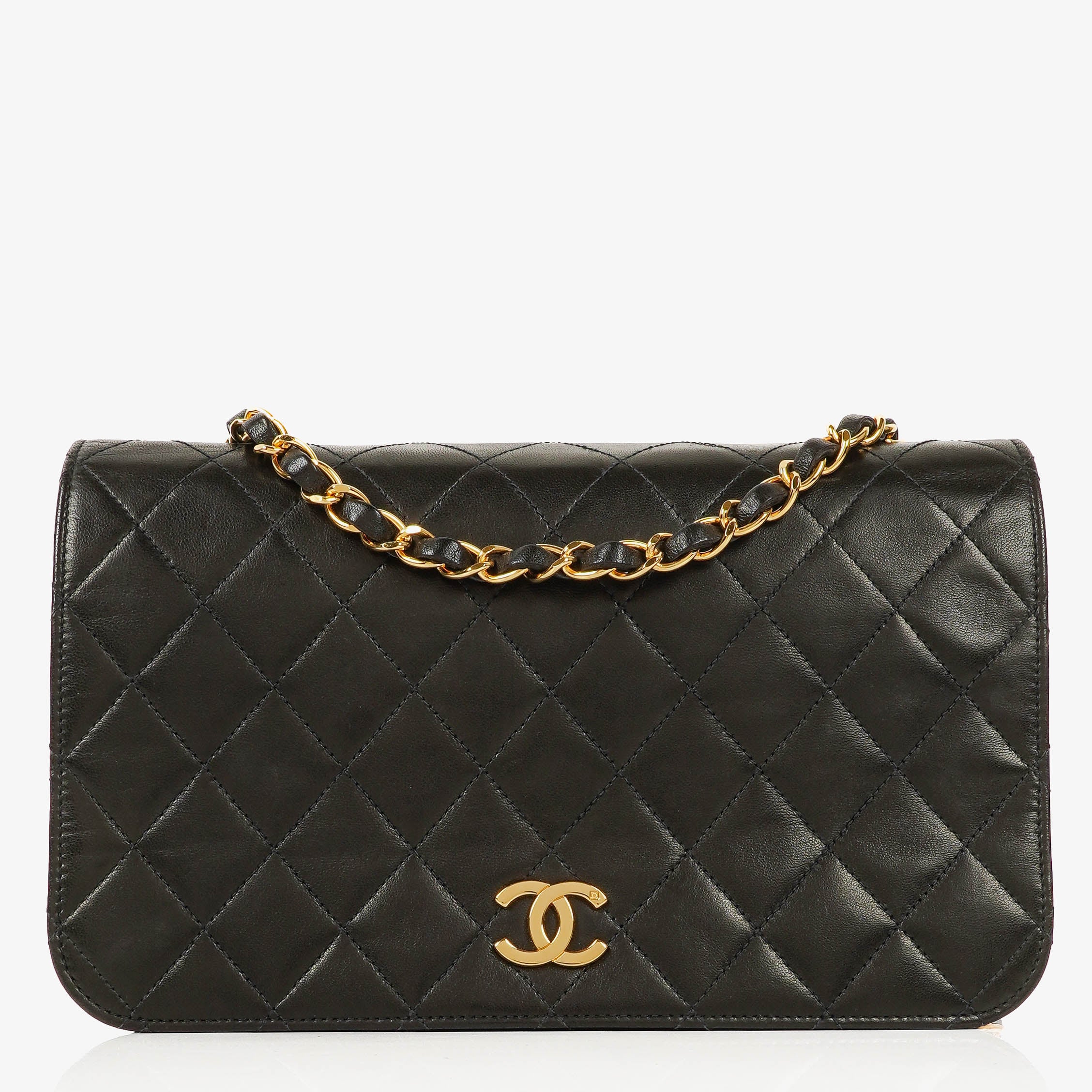 Chanel Classic Black Quilted Lambskin Full Flap Bag With 24K Gold-Plated Hardware