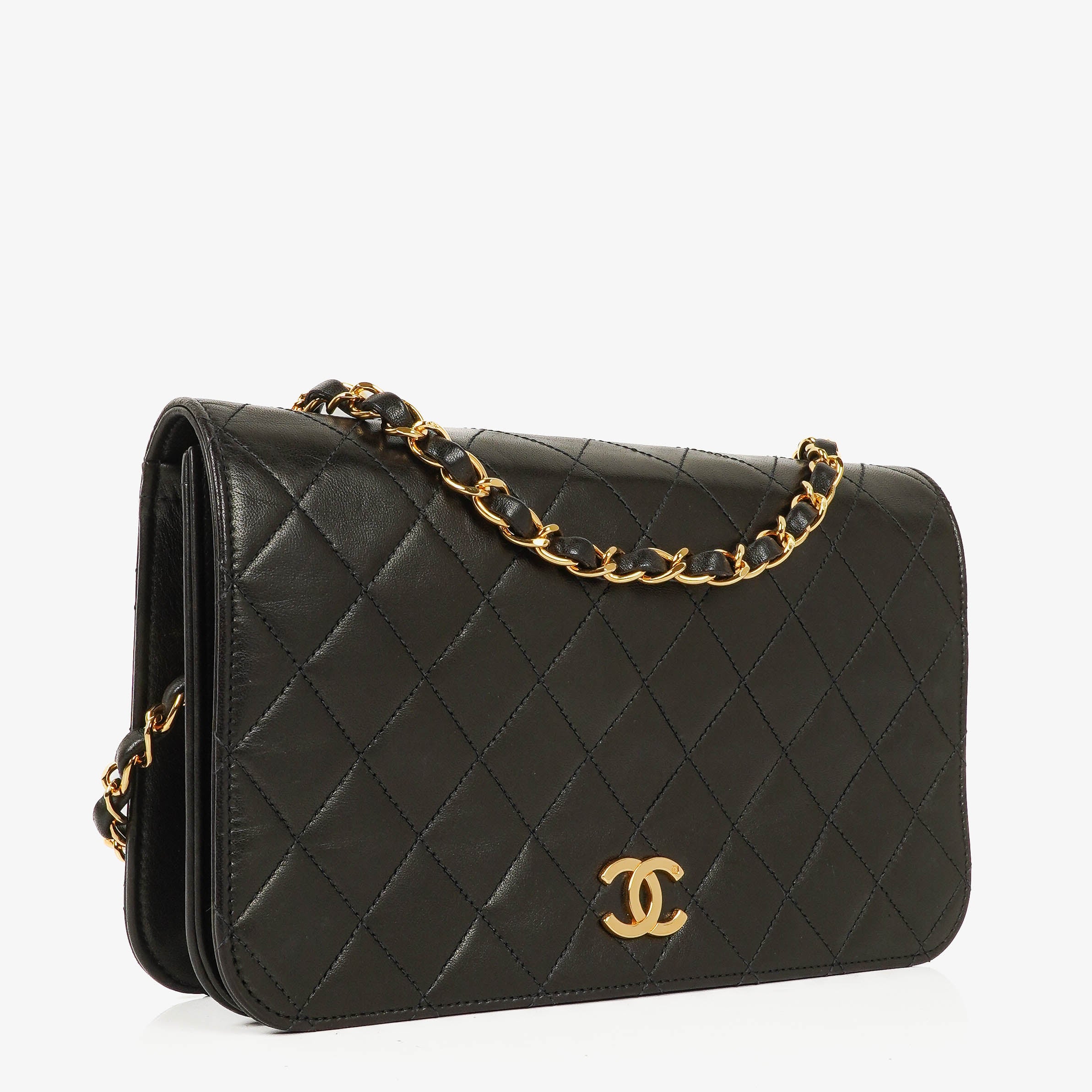 Chanel Classic Black Quilted Lambskin Full Flap Bag With 24K Gold-Plated Hardware
