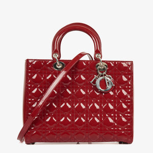 Dior Lady Dior Vintage Large Red Patent Calfskin Handbag