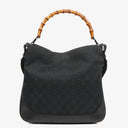 Gucci Bamboo Top Handle Dark Navy Monogram Canvas And Leather Hobo Bag