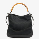Gucci Bamboo Top Handle Dark Navy Monogram Canvas And Leather Hobo Bag