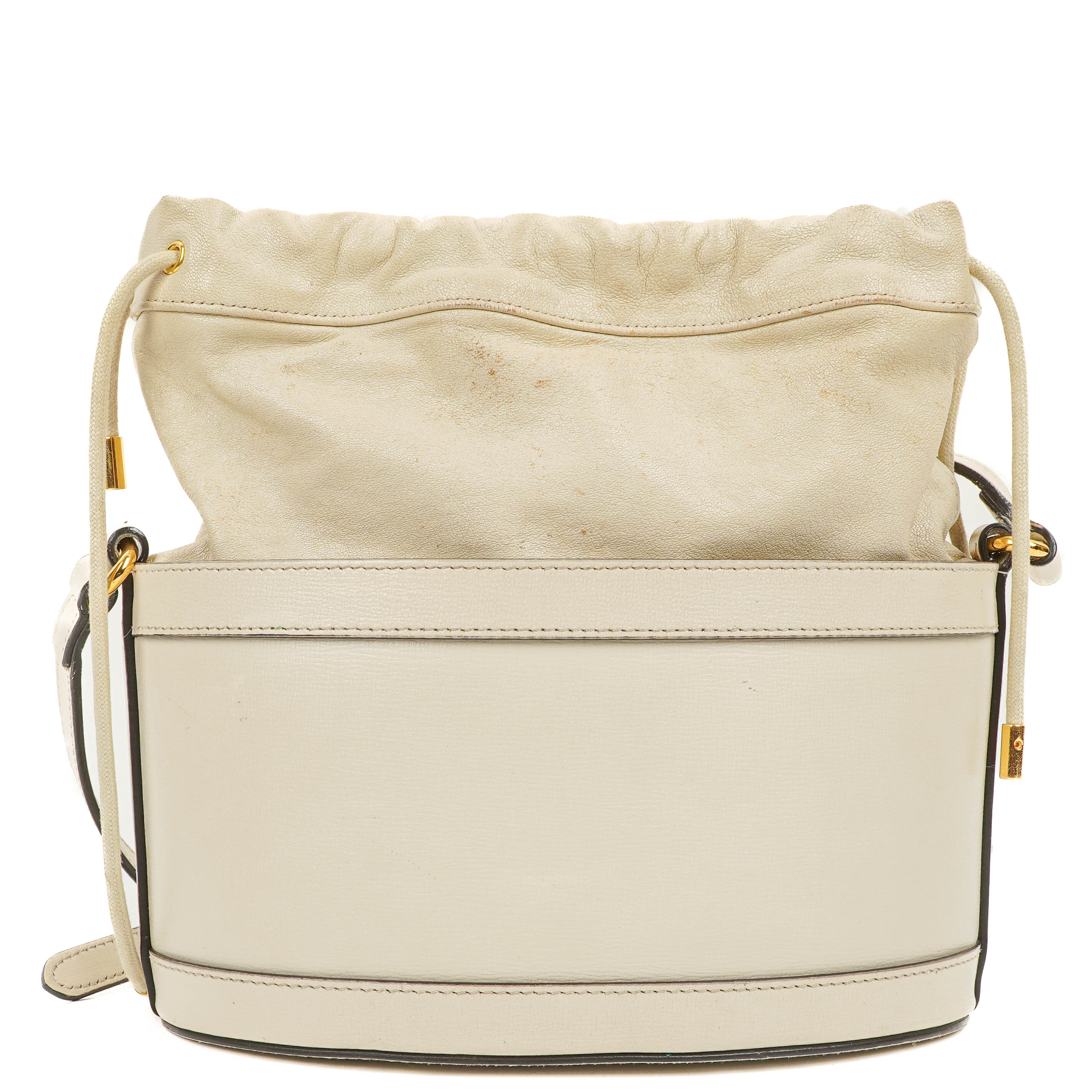 Gucci Horsebit 1955 Azalea Sakai Calfskin Mystic White Drawstring Bucket Bag