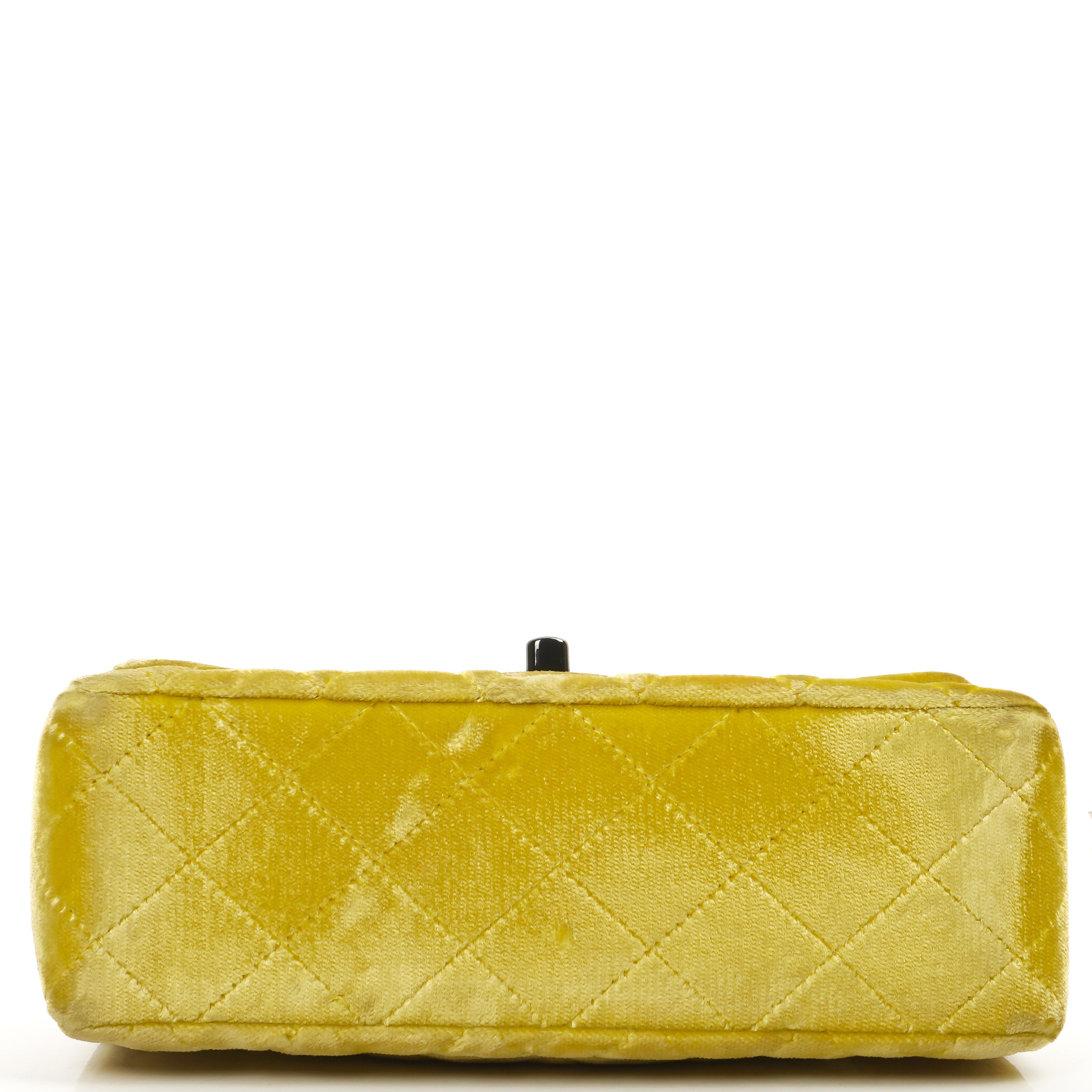 Chanel Mini Rechteckige Single Flap Tasche Gelber Gesteppt Samt Mit Schwarzer Hardware