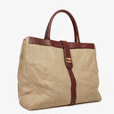 Chanel Beige Linen And Brown Leather Tote Bag