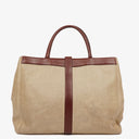 Chanel Beige Linen And Brown Leather Tote Bag