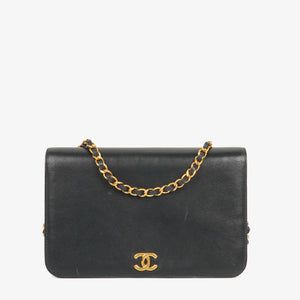 Chanel Classic Calfskin Box Leather Navy Full Flap Bag With 24K Gold-Plated Hardware