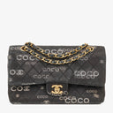 Chanel Medium Coco Black White Printed Quilted Canvas Double Flap Bag