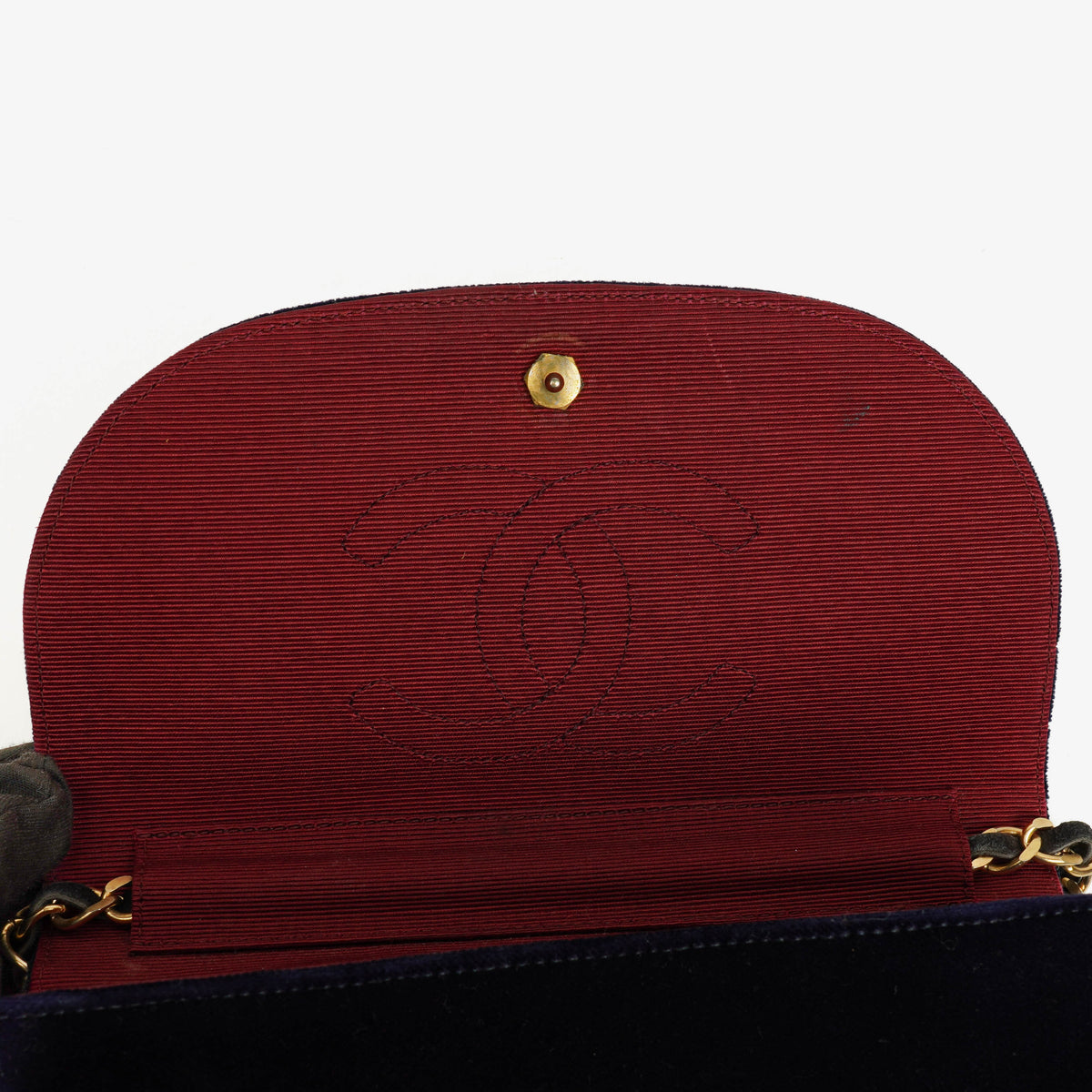 Chanel Small Half-Moon Navy Velvet Flap Bag