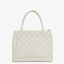 Chanel Medallion Vintage Tote Bag In White Quilted Caviar Leather