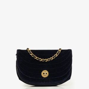Chanel Small Half-Moon Navy Velvet Flap Bag