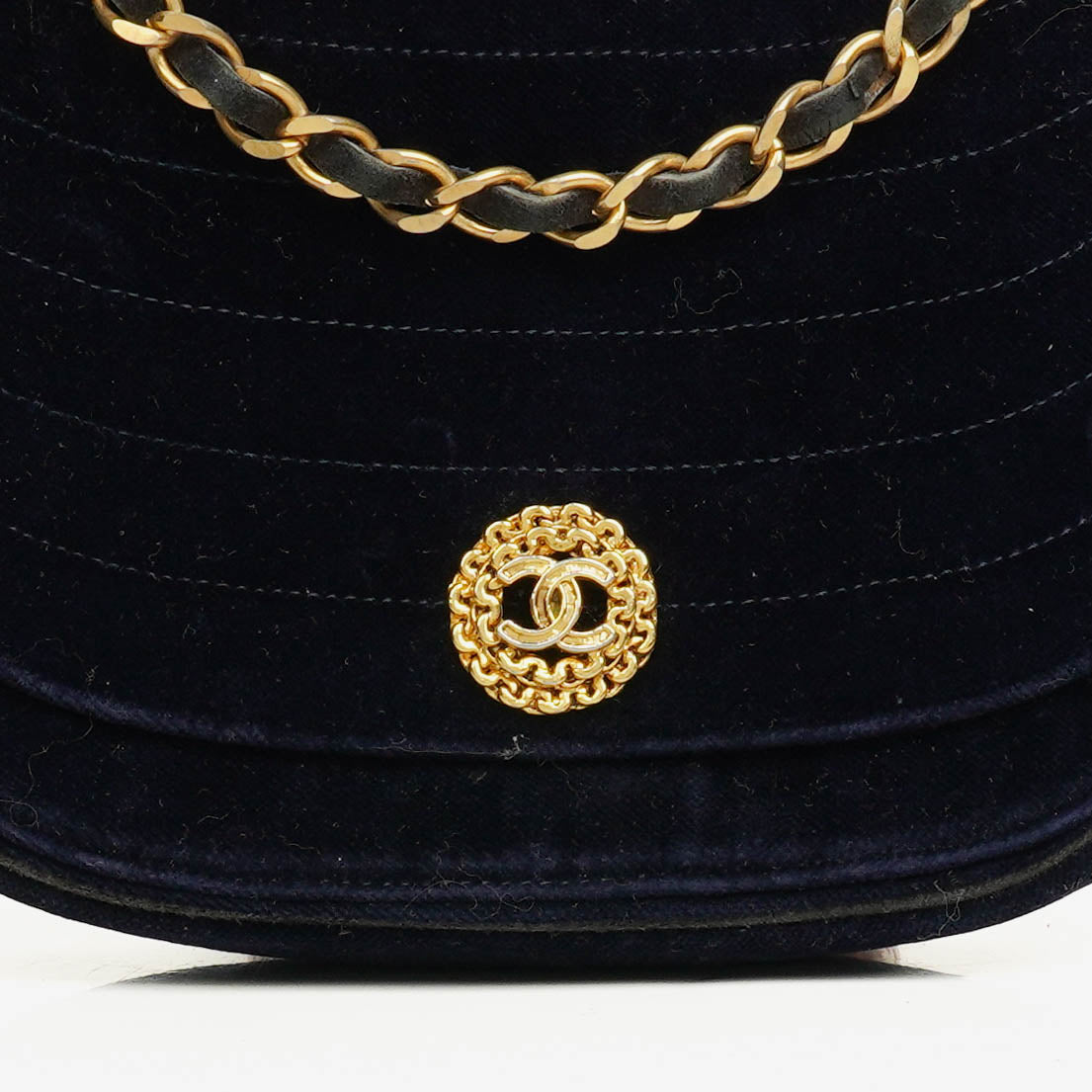 Chanel Small Half-Moon Navy Velvet Flap Bag