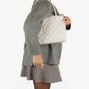 Chanel Medallion Vintage Tote Bag In White Quilted Caviar Leather