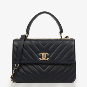 Chanel Navy Lambskin Chevron Quilted Small Trendy CC Flap Bag