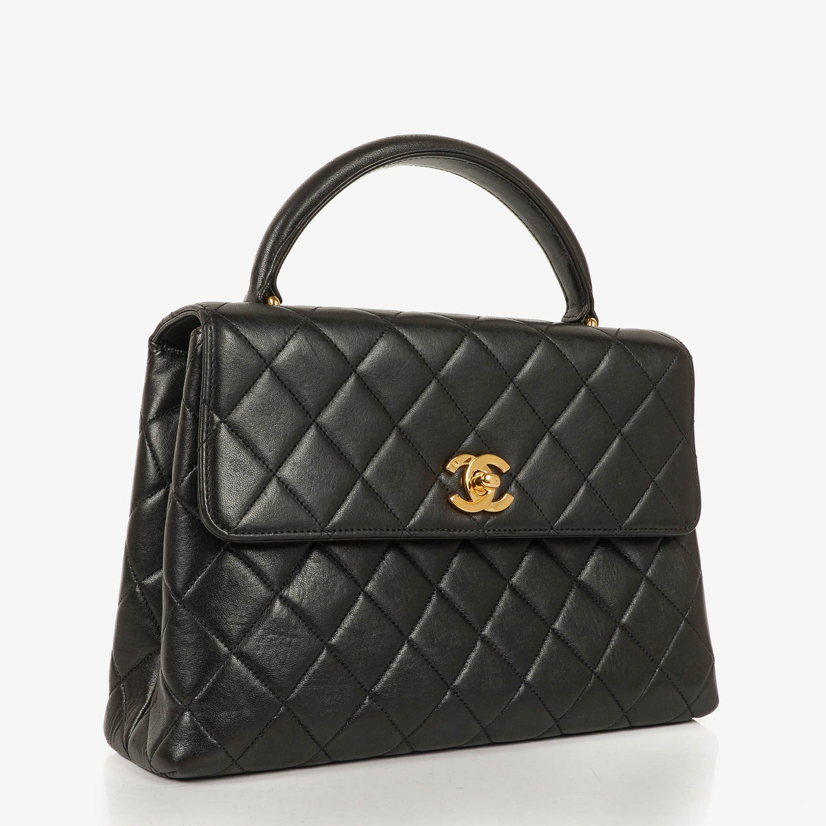 Chanel Kelly Top Handle Black Quilted Lambskin Bag